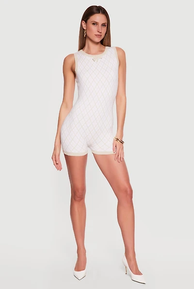 Geometric Print Contrast Trim Romper
