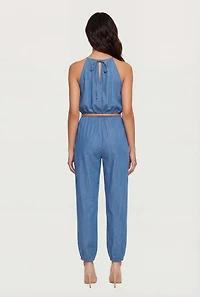 Denim Keyhole Back Jumpsuit with Belt