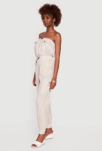 Striped Toggle Drawstring Cargo Pocket Jumpsuit