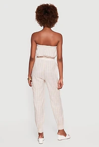 Striped Toggle Drawstring Cargo Pocket Jumpsuit