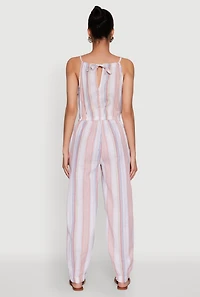 Womens Wooden Beaded Scoop Neck Striped Jumpsuit, Multi, Size L