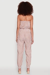 Womens Stylish Striped Utility Jumpsuit with Drawstring Waist,