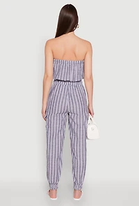 Womens Stylish Striped Utility Jumpsuit with Drawstring Waist,