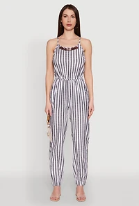 Womens Wooden Beaded Detail Striped Jumpsuit, Multi, Size S