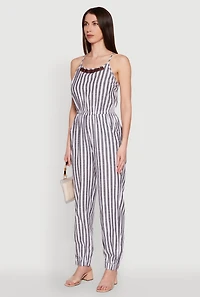 Womens Wooden Beaded Detail Striped Jumpsuit, Multi, Size S