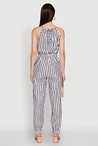 Womens Wooden Beaded Detail Striped Jumpsuit, Multi, Size S