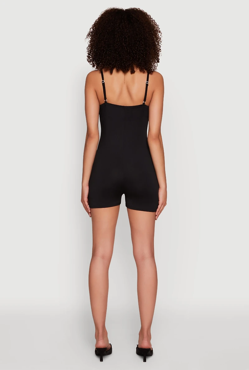 Womens Thin Strap Scoop Neck Romper, Black, Size L