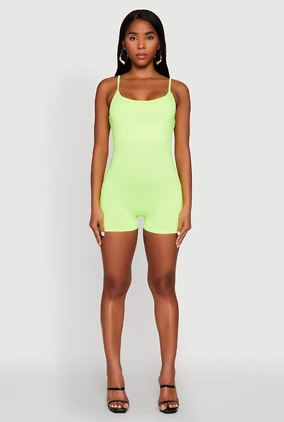 Womens Thin Strap Scoop Neck Romper, M