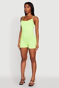 Womens Thin Strap Scoop Neck Romper, M