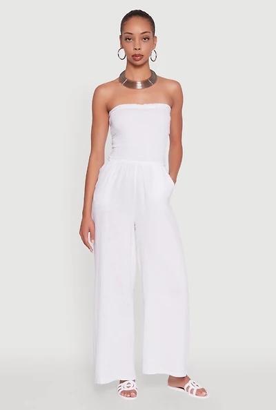 Smocked Tube Wide Leg Jumpsuit