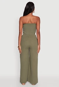 Womens Smocked Tube Wide Leg Jumpsuit, Green, Size M