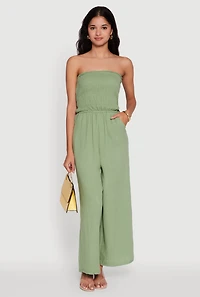 Smocked Tube Wide Leg Jumpsuit