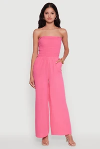 Smocked Tube Wide Leg Jumpsuit
