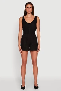 Womens Smocked Waist Tank Romper, M