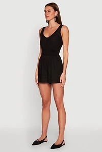 Womens Smocked Waist Tank Romper, M