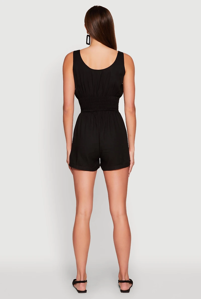 Womens Smocked Waist Tank Romper, M