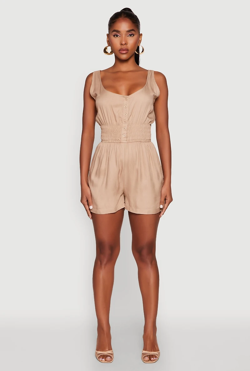 Womens Smocked Waist Tank Romper,