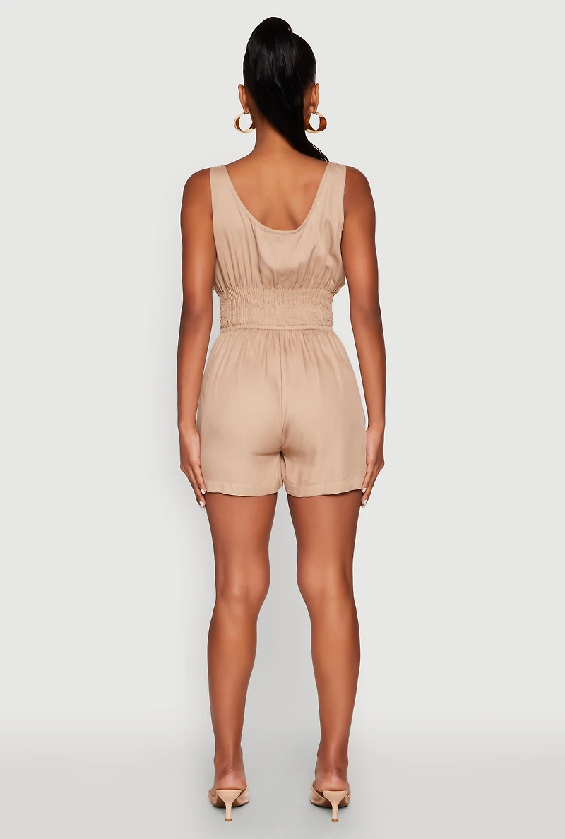 Womens Smocked Waist Tank Romper,