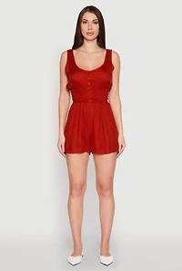 Womens Smocked Waist Tank Romper, Burgundy, Size M