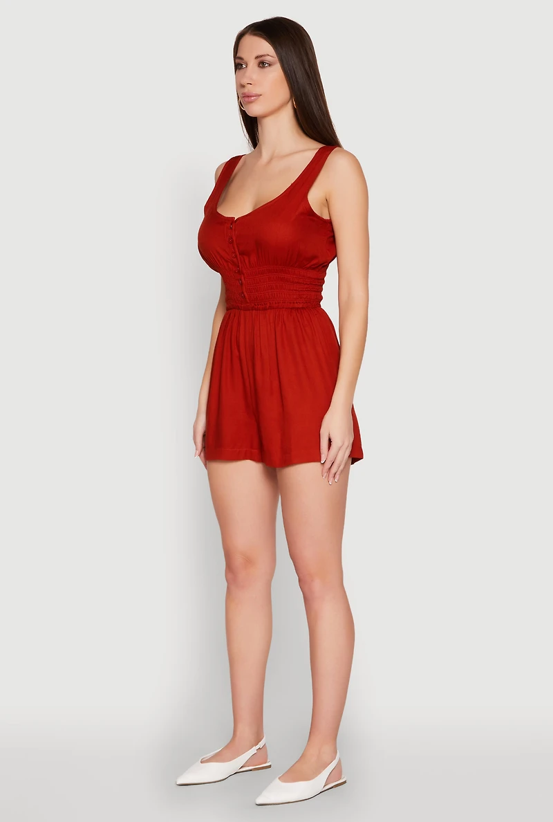 Womens Smocked Waist Tank Romper, Burgundy, Size M