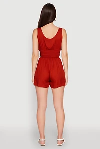 Womens Smocked Waist Tank Romper, Burgundy, Size M