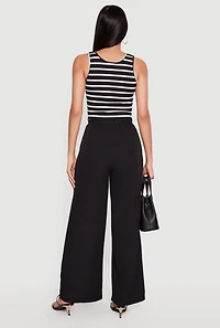 Striped Tie Waist Belted Wide Leg Jumpsuit