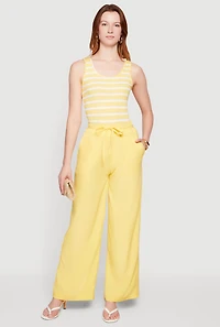 Striped Tie Waist Belted Wide Leg Jumpsuit