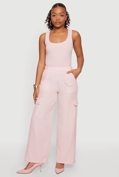 Sleeveless Elastic Waist Jumpsuit with Cargo Pockets