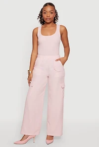 Sleeveless Elastic Waist Jumpsuit with Cargo Pockets
