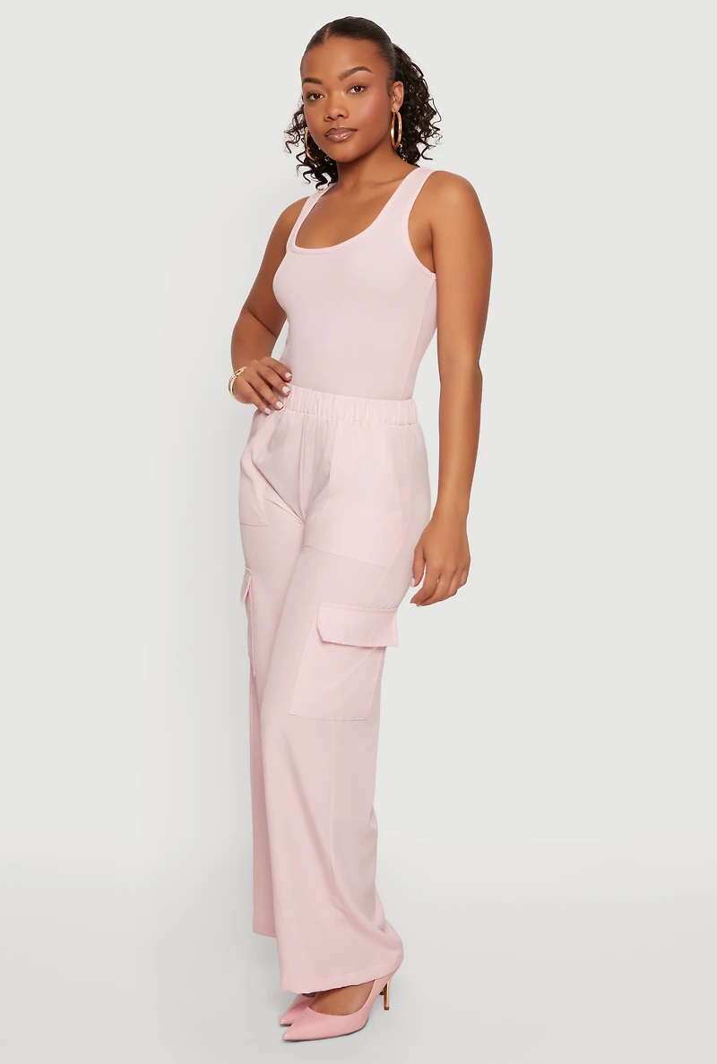 Sleeveless Elastic Waist Jumpsuit with Cargo Pockets