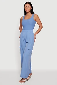 Sleeveless Elastic Waist Jumpsuit with Cargo Pockets