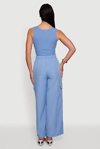 Sleeveless Elastic Waist Jumpsuit with Cargo Pockets