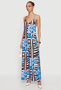 Tropical Leaf Abstract Print Wide Leg Jumpsuit