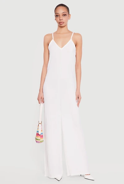 Sleeveless V-Neck Crepe Knit Jumpsuit