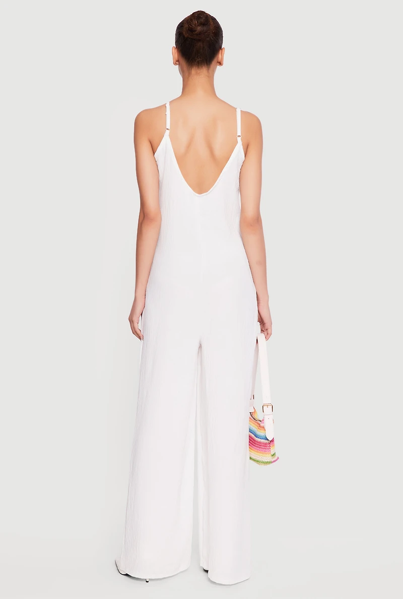 Sleeveless V-Neck Crepe Knit Jumpsuit