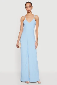 Sleeveless V-Neck Crepe Knit Jumpsuit