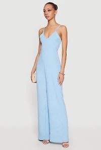 Sleeveless V-Neck Crepe Knit Jumpsuit