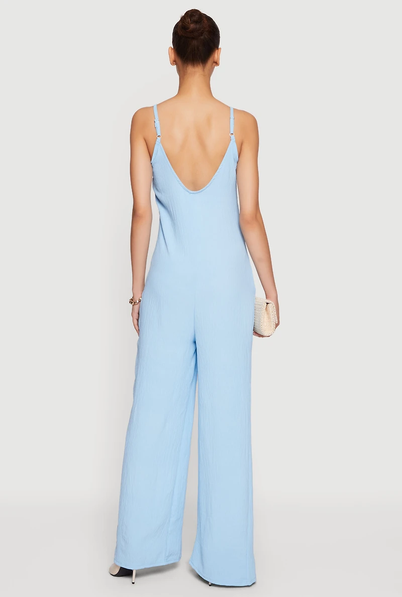 Sleeveless V-Neck Crepe Knit Jumpsuit