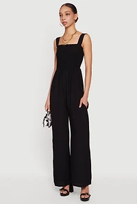 Crepe Knit Smocked Wide Leg Jumpsuit