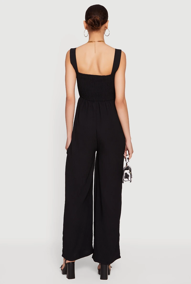 Crepe Knit Smocked Wide Leg Jumpsuit