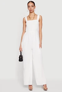 Crepe Knit Smocked Wide Leg Jumpsuit
