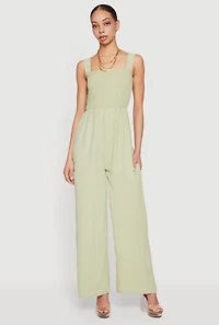 Crepe Knit Smocked Wide Leg Jumpsuit