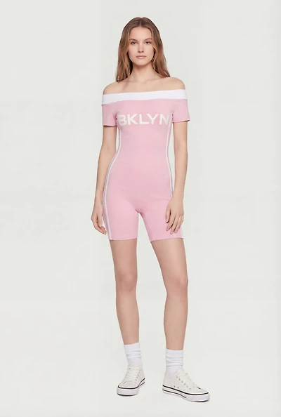 Off The Shoulder BKLYN Graphic Romper