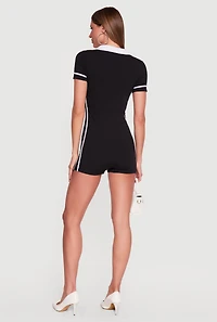 92 Graphic Contrast Trim Short Sleeve Romper