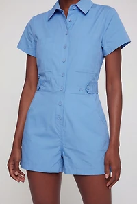 Nylon Short Sleeve Button Front Romper