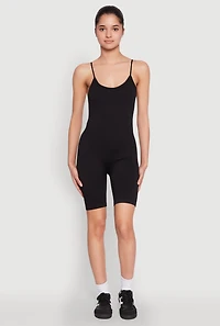 Womens Rib Knit Scoop Neck Cami Romper, Black, Size S-M