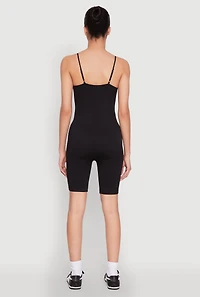 Womens Rib Knit Scoop Neck Cami Romper, Black, Size S-M