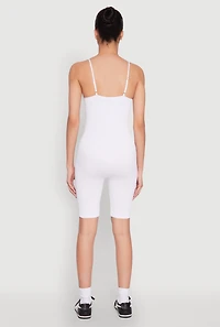 Womens Rib Knit Scoop Neck Cami Romper, White, Size S-M