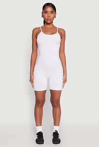 Womens Cami Biker Romper, White, Size S