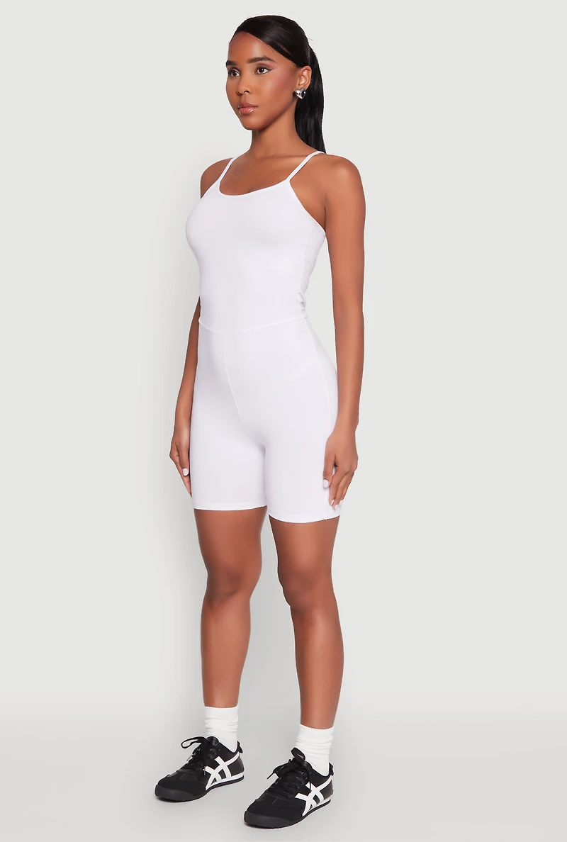 Womens Cami Biker Romper, White, Size S